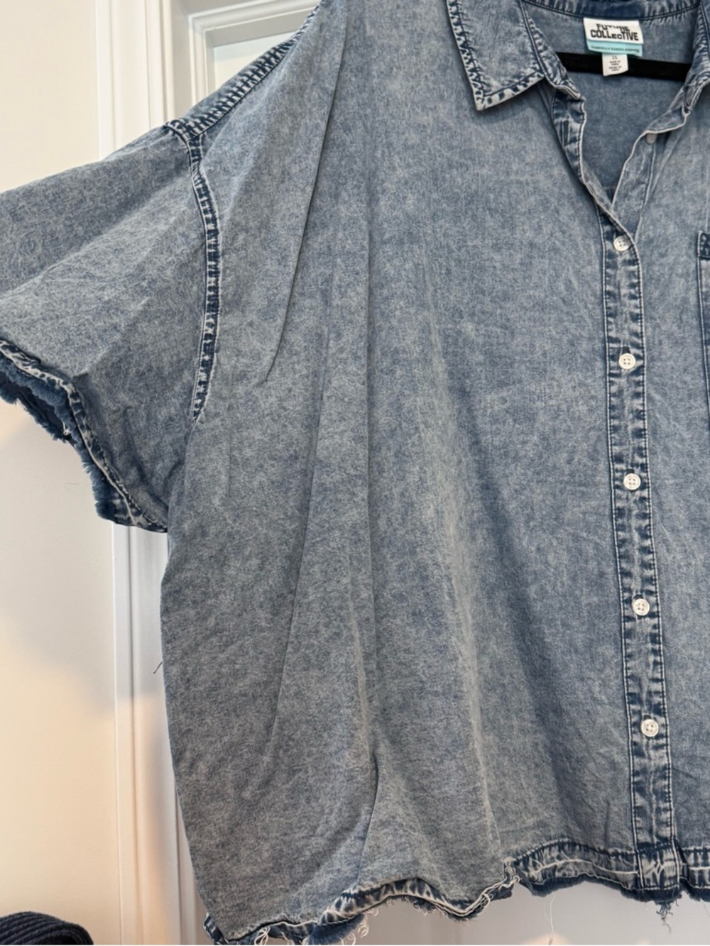 FUTURE COLLECTIVE Light Blue Denim-Look Button-Up - Picture 2 of 6